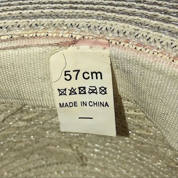 Paper Straw Hat Floppy Wide Brim Color Beige W/ Beautiful Polka Dotted Ribbon - Picture 6 of 6